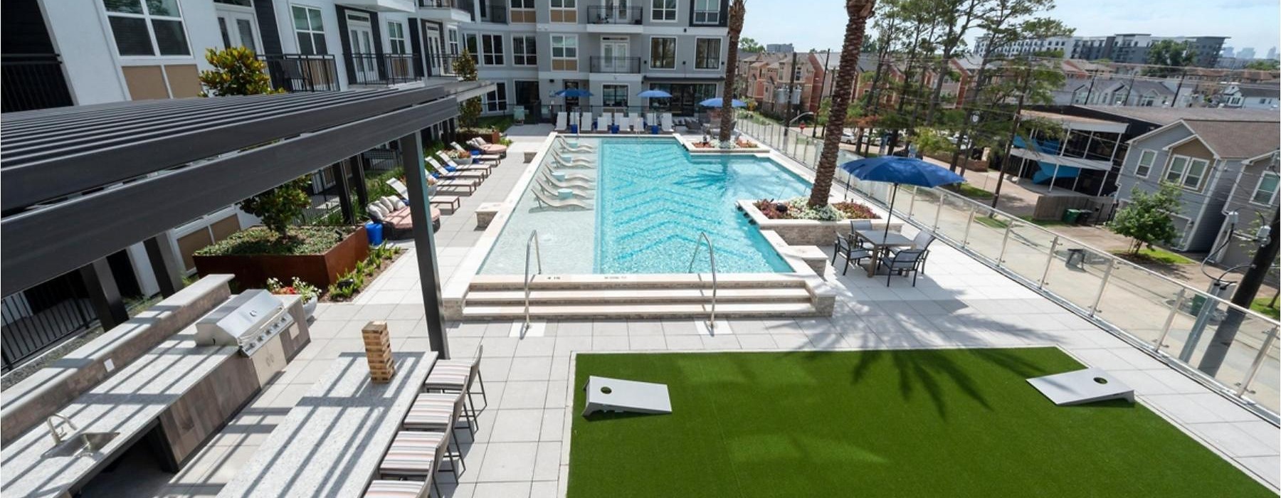 a pool in a courtyard
