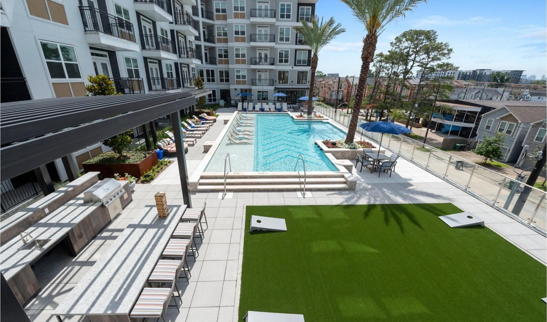 a pool in a courtyard